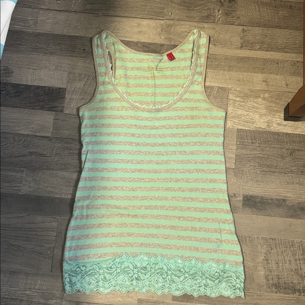 Striped Tank Top with Lace Trim